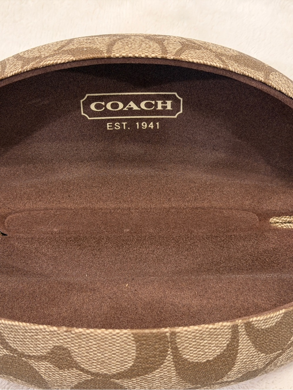 Coach Signature Monogram Hard Shell Eyeglass Case Brown Khaki Canvas